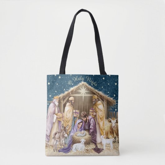 Watercolor Kerststal Tote Bag (Voorkant)