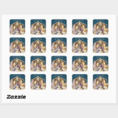 Watercolor Kerststal Vierkante Sticker (Vel)