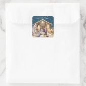 Watercolor Kerststal Vierkante Sticker (Tas)
