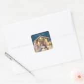 Watercolor Kerststal Vierkante Sticker (Envelop)