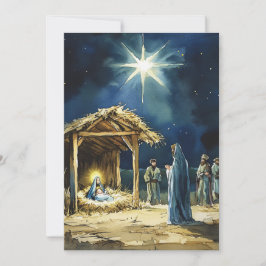 Watercolor kerststalling | Blanco binnenkant Feestdagenkaart