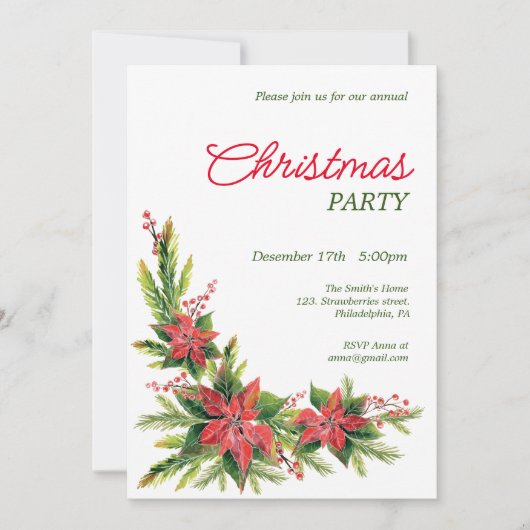 Watercolor kerstster kerstfeest uitnodiging (Voorkant)