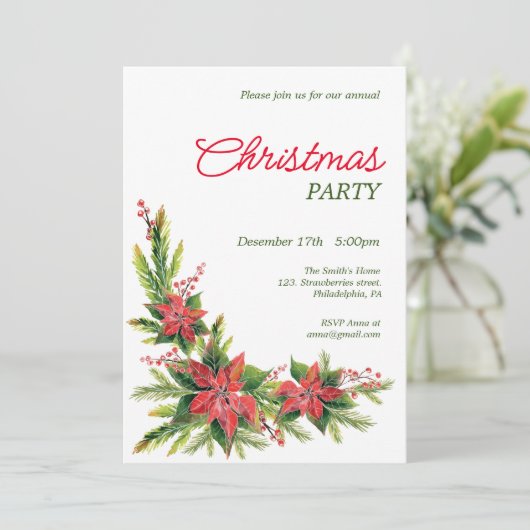 Watercolor kerstster kerstfeest uitnodiging (Staand voorkant)