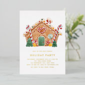 Watercolor Kerststol Huis Feestelijke Party Folie Uitnodiging (Staand Voorkant)
