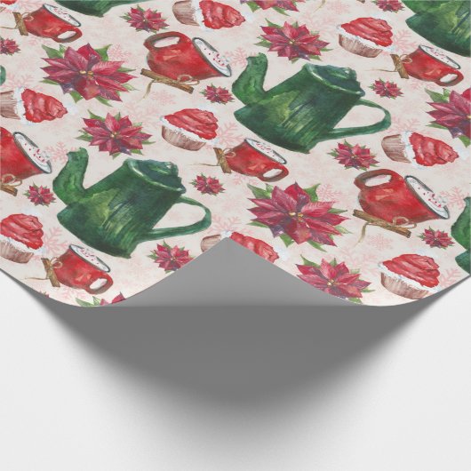 watercolor Kerstthee Feestje Cadeaupapier (Hoek)