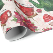 watercolor Kerstthee Feestje Cadeaupapier (Rol Hoek)