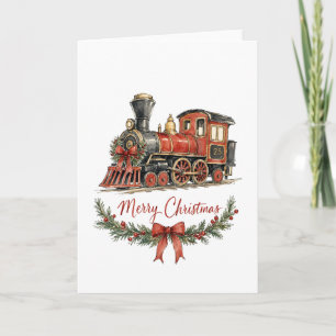 Watercolor Kersttrein met Krans Kaart