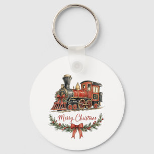 Watercolor Kersttrein met Krans Sleutelhanger