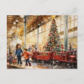 Watercolor Kersttrein Warenhuis herinnering Briefkaart (Voorkant)