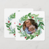 Watercolor Kerstvakantie FOTOCard met krans Feestdagenkaart (Voorkant / Achterkant)
