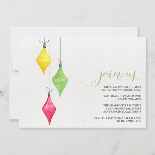 Watercolor Kerstversiering Kerstfeest Uitnodiginge Kaart (Voorkant)