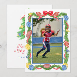 Watercolor Kerstvoetbalguirlande & Boom Foto Feestdagenkaart