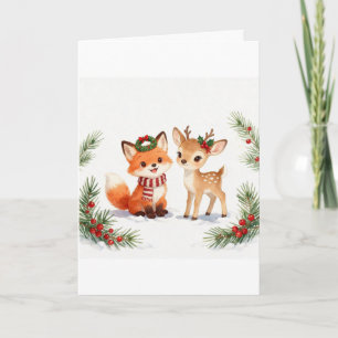 Watercolor Kerstvos en Hert Kaart