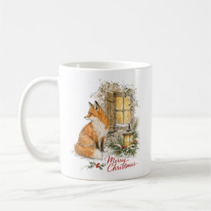 Watercolor Kerstvos met Lantaarn Koffiemok