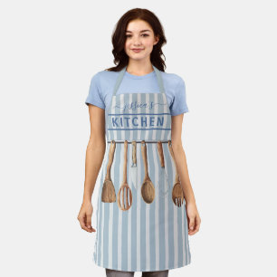 Watercolor Keuken Monogram Bestek Modern Blauw Schort