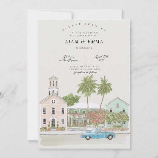 Watercolor KEY WEST Huwelijk Florida keys Kaart (Voorkant)