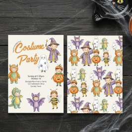 Watercolor Kinderen Halloween Kostuum Feestje Whim Kaart