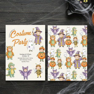 Watercolor Kinderen Halloween Kostuum Feestje Whim Kaart