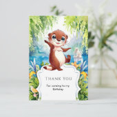 Watercolor Kinderen Otter Verjaardag Bedankkaart (Staand voorkant)