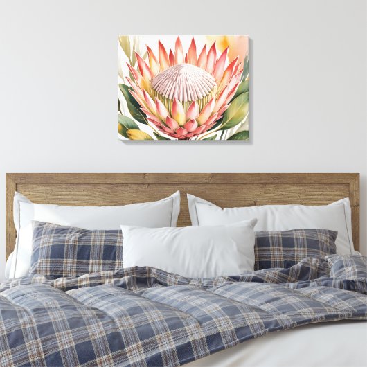 Watercolor king protea canvas afdruk (Insitu (Slaapkamer))