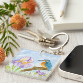 Watercolor Kingfisher with Purple Irises Sleutelhanger (Voorkant Rechts)