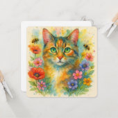 Watercolor kitten with flowers kaart (Voorkant / Achterkant in situ)