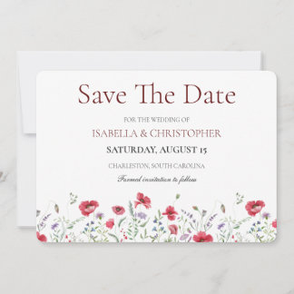 Watercolor Klaproos & Lavendel Bloemen Bruiloft Sa Save The Date