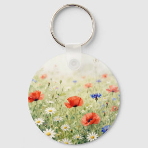 Watercolor Klaproos Margriet Korenbloem Weide Patr Sleutelhanger
