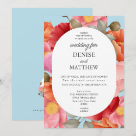 Watercolor Klaproos op Blauwe Gesponnen Suiker Kaart