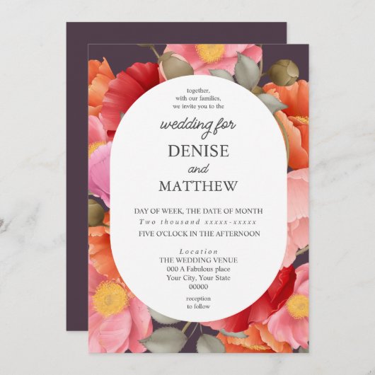 Watercolor Klaproos op Middernachtpruim Kaart (Voorkant / Achterkant)