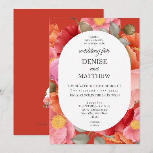 Watercolor Klaproos op Poinciana Rood Kaart (Voorkant / Achterkant)