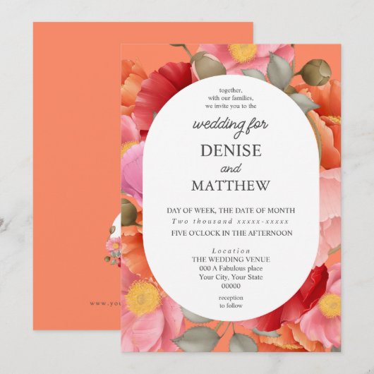 Watercolor Klaproos op Woestijnbloem Roze Kaart (Voorkant / Achterkant)