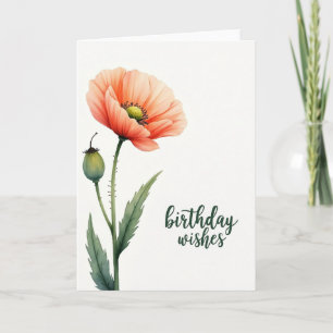 Watercolor Klaproos Verjaardagskaart Kaart