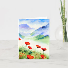 Watercolor klaprozen en berg aanpasbaar kaart