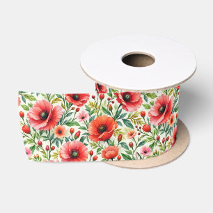 Watercolor klaprozen en tuinbegroeiing satijnen lint