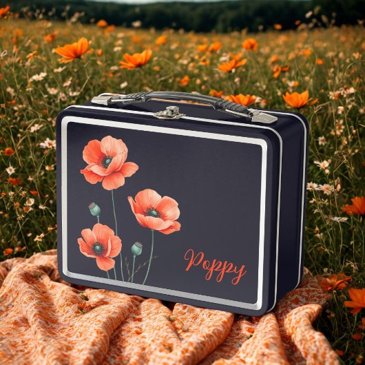 Watercolor Klaprozen Naam Bloem Metal Lunchbox