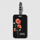 Watercolor Klaprozen op Zwarte Monogram Bagagelabel (Voorkant (verticaal))