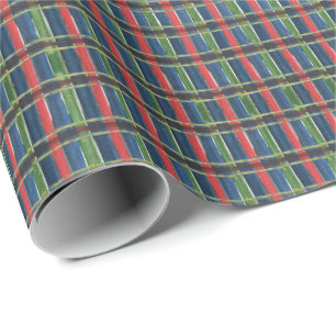 Watercolor Klassieke Kerst Plaid Cadeaupapier
