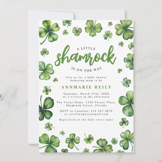 Watercolor Klaver Baby Borrel Uitnodiging (Voorkant)