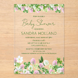 Watercolor Klaver Weide Baby Shower Acryl Uitnodigingen