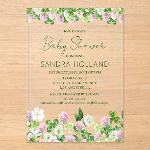 Watercolor Klaver Weide Baby Shower Acryl Uitnodigingen