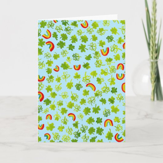 Watercolor Klavertjes & Regenbogen Ierse St Patty' Kaart (Voorkant)