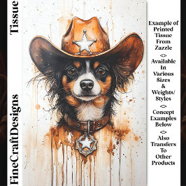 Watercolor Kleine Cowboy Sheriff Hond DP3 Decoupag Tissuepapier
