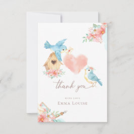 Watercolor Kleine Vogels Meisje Baby Shower Bedankkaart