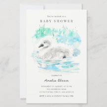 Watercolor Kleine Zwaan Babyshower Uitnodiging