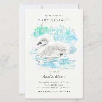 Watercolor Kleine Zwaan Babyshower Uitnodiging