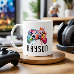 Watercolor Kleurrijke Gamecontroller Kinderen Naam Koffiemok