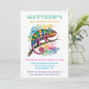 Watercolor Kleurrijke Kameleon Verjaardagsfeestje Kaart