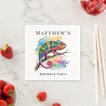 Watercolor Kleurrijke Kameleon Verjaardagsfeestje