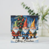 Watercolor Kleurrijke Kerstkabouters Winterbos Feestdagenkaart (Staand voorkant)